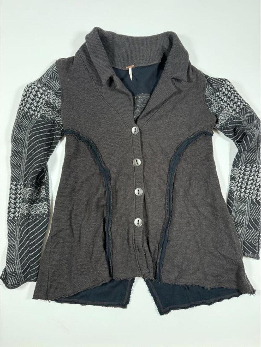 Free People Mixed Pattern Button-Up Cardigan Sweater Medium